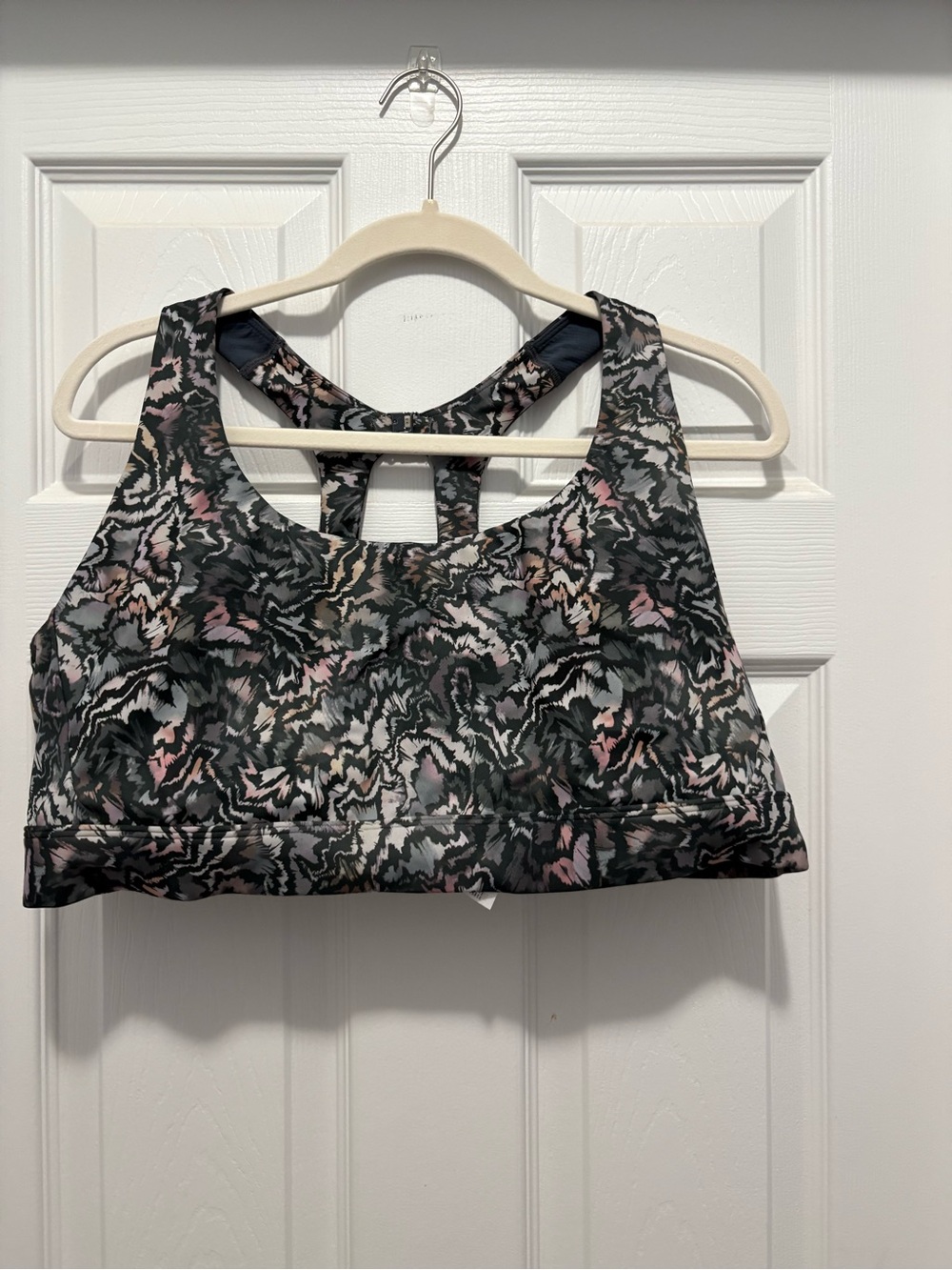 Athleta Black and Pink Camouflage-Print Sports Bra